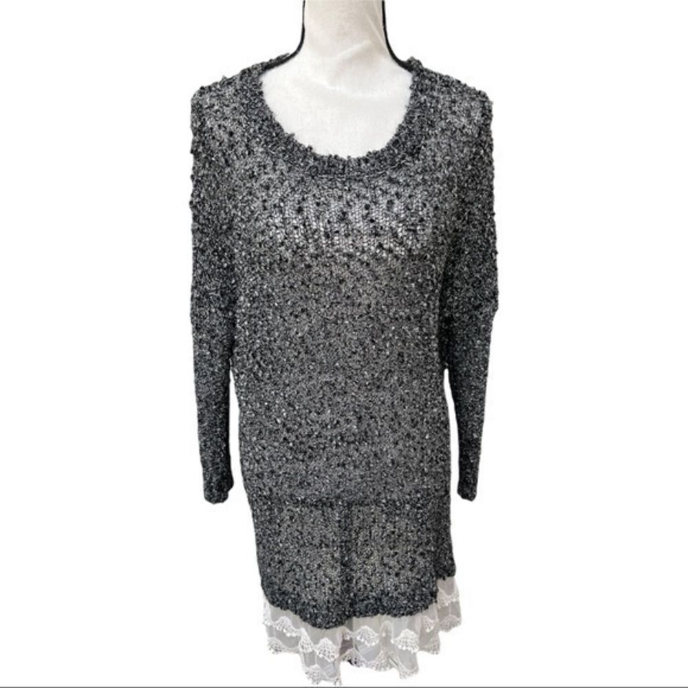 Ryu lace trim sweater dress black and white size S/M